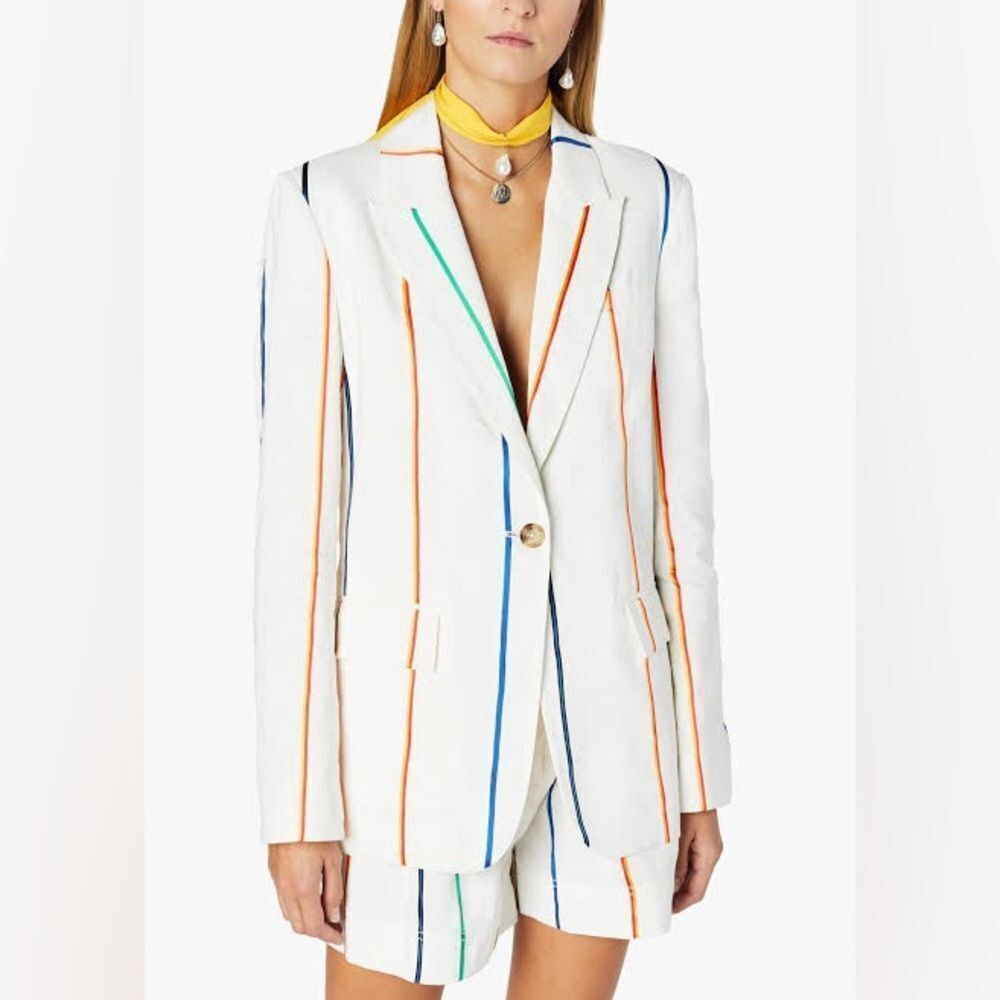 Derek Lam 10 Crosby White Multicolor Rainbow Vertical Stripe Blazer Size 4